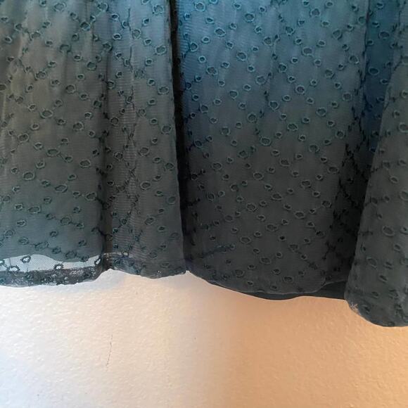 Tularosa Teal Textured Blouse Size XS Aritzia Dark Academia Sheer Tulle Lace - Picture 5 of 11